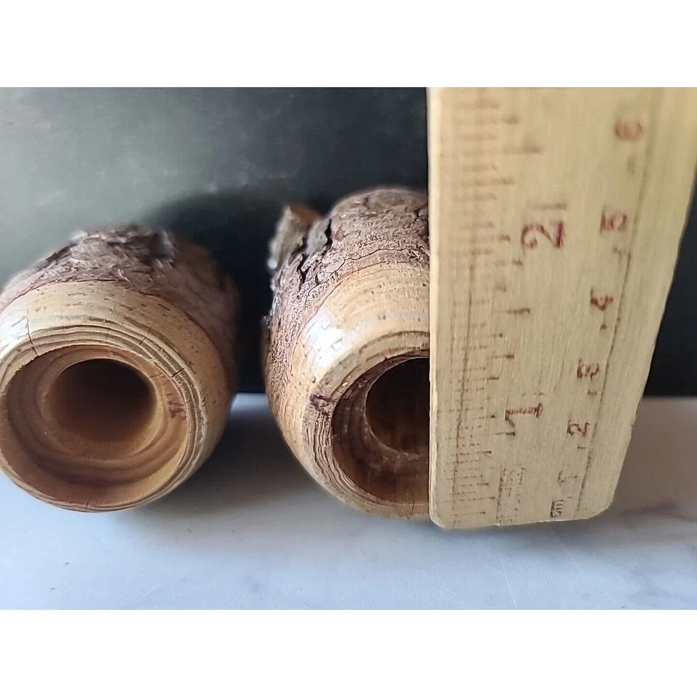 Vintage Wooden Barrel Shaped Tree Bark Salt And Pepper Shakers